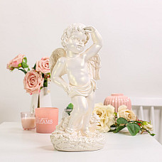 Сувенир ангел который смотрит, ORIENS, 40см, Жемчужный, Белый c оттенком, Гипс