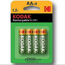 Набор 4 батареи, KODAK, Перезаряжаемый, 2100 мАч, AA, 1.2 Вольт, Ni-MH, R6