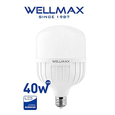 Лампа, WELLMAX, Лед, 40 Вт, Белый/Холодный 6500 К, E 27, 200°, A+, 3600 Лм, 220/240 B, 25000 ч, 19.5см, 12cм