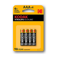 Набор 4 батареи, KODAK, Щелочная, AAA, 1.5 Вт, LR03, R03, MN2400, AAA
