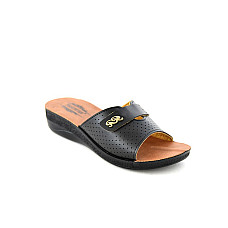 Женские тапочки, GOLD STAR, 36-40, Черный, Искусственная кожа, Резиновая Подошва