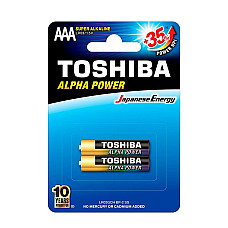 Набор 2 батареи, TOSHIBA, Щелочная, AAA, 1.5 Вт, LR03, R03, MN2400, AAA