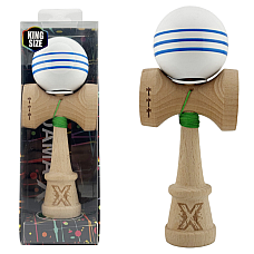 "Kendama Flippy X Original", profesională, rulment metalic, ața 62/65 cm, ultra aderent, cupe mari, King Size 7.5 х 6 х 18 cm, alb-albastru