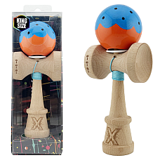 "Kendama Flippy X Original", profesională, rulment metalic, ața 62/65 cm, ultra aderent, cupe mari, King Size 7.5 х 6 х 18 cm, albastru-portocaliu