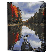 Pictură pe numere 40*50 cm (în cutie) – Căţelul de lângă lac