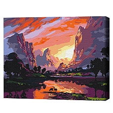 Pictură pe numere 40*50 cm (în cutie) – Apus luminos la munte