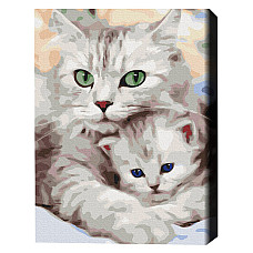 Pictură pe numere 40x50 cm (în cutie) - Pisica mamă cu pisoiașul