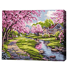 Картина по номерам 30*40 см (без упаковки) - Сакура возле дома