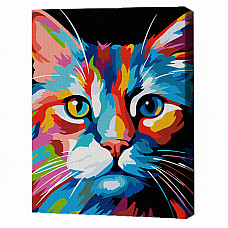 Pictură pe numere 30*40 сm (pânză neagră/fără cutie) – Pisică colorată