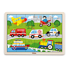 Puzzle din lemn “Vehicule” 24 elem...