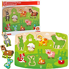 Puzzle din lemn cu buton „Ferma”..