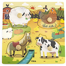 Puzzle din lemn cu buton „Ferma”..