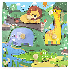 Puzzle din lemn cu buton „Animale s..