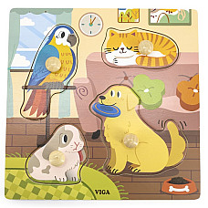 Puzzle din lemn cu buton „Animale d..