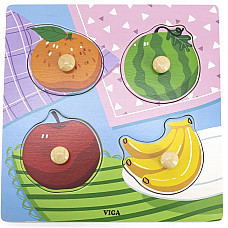 Puzzle din lemn cu buton „Fructe”..