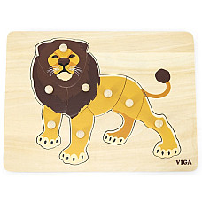 Puzzle din lemn Montessori cu buton..