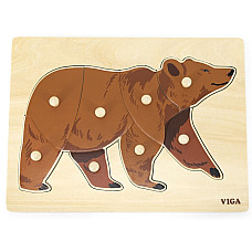 Puzzle din lemn Montessori cu buton..
