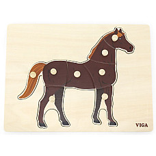 Puzzle din lemn Montessori cu buton..