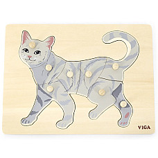 Puzzle din lemn Montessori cu buton..