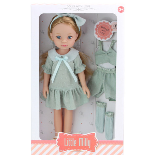 Păpușa „Mica Milly”, în rochie azurie, 33 cm