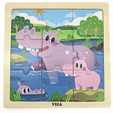 Puzzle din lemn „Mama hiopotam și p..