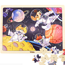 Puzzle din lemn „Animalele în cosmo..