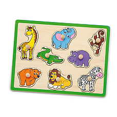 Puzzle din lemn cu buton „Animale s..