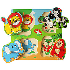 Puzzle din lemn cu buton „Animale s..