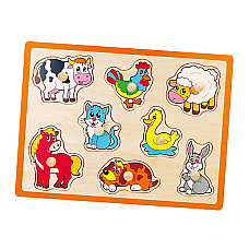 Puzzle din lemn cu buton „Animalele..