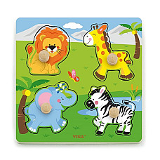 Puzzle din lemn cu buton „Animale s..