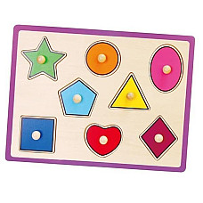 Puzzle din lemn cu buton „Figuri ge..