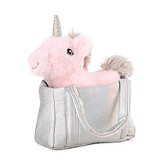 Jucarie moale Unicorn în geantă gri..