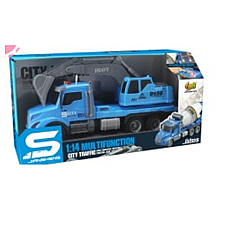 Camion excavator albastru cu fricti..