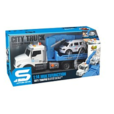 Camion evacuator albastru cu fricti..