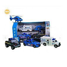 Set cu 4 autospeciale politie, cu frictiune, sunete si lumini, 1:20