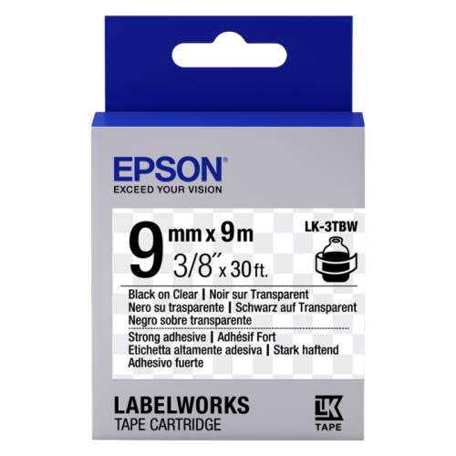 Tape Cartridge EPSON LK3TBW; 9mm/9m Strong Adhesive, Black/Clear, C53S653006