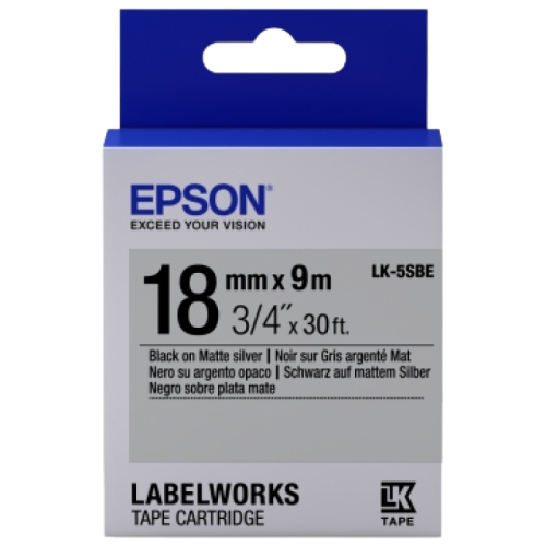 Tape Cartridge EPSON LK-5SBE; 18mm/9m Matte, Black/Silver, C53S655013