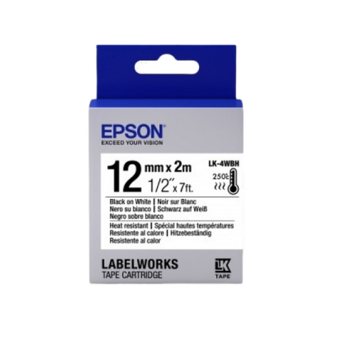 Tape Cartridge EPSON LK4WBH; 12mm/2m Heat Resistant, Black/White, C53S654025