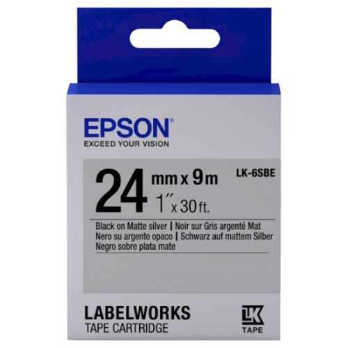 Cartuș bandă EPSON LK6SBE; 24mm/9m Mat, Negru/Argintiu Mat, C53S656009