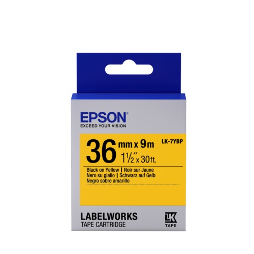 Cartuș bandă EPSON LK7YBP: 36mm/9m, Negru/Galben Pastel, C53S657005