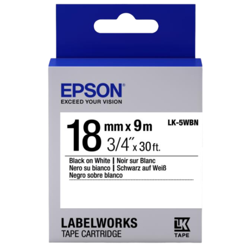 Cartuș bandă EPSON LK-5WBN; 18mm/9m Standard, Negru/Alb, C53S655006