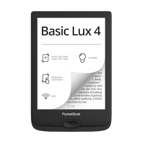PocketBook Basic Lux 4, negru cerneală, cartuș E-Ink de 6" (758x1024)