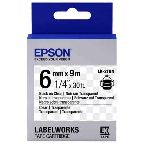 Tape Cartridge EPSON LK2TBN;  6mm/9m Transparent, Blk/Clear, C53S652004