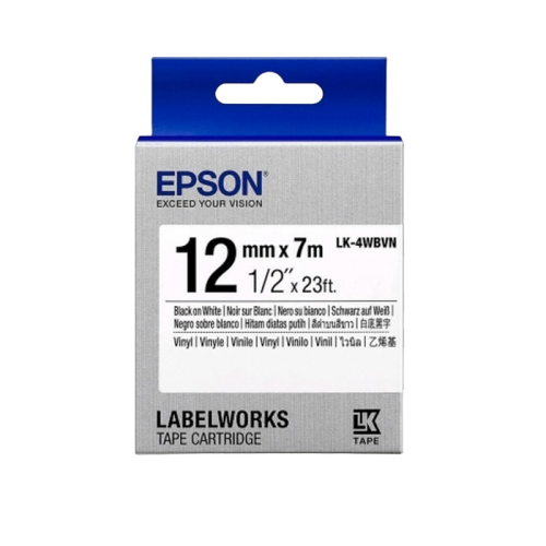 Tape Cartridge EPSON LK-4WBVN; 12mm/7m Vinyl, Black/White, C53S654041