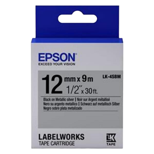 Tape Cartridge EPSON LK4SBM; 12mm/9m Metallic, Black/Silver, C53S654019