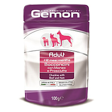 GEMON DOG POUCH ADULT BEEF/HAM 100g..