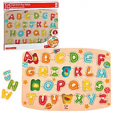 Puzzle din lemn cu buton „Alfabet”..