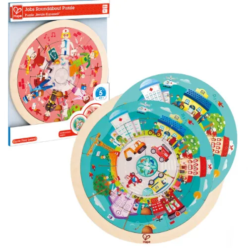 Puzzle rotund cu doua fete și meserii