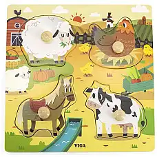 Деревянный пазл с кнопкой “Ферма”..