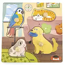 Деревянный пазл с кнопкой “Домашние..